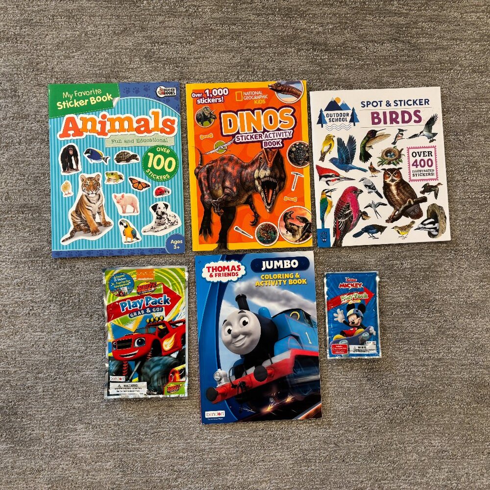 Activity, Coloring, & Sticker Books - Set of 6 - Dinosaurs - Trains - Disney